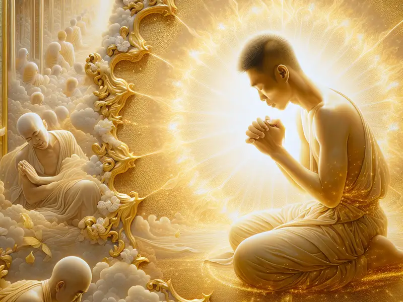 Homem em oração, simbolizando transformação espiritual